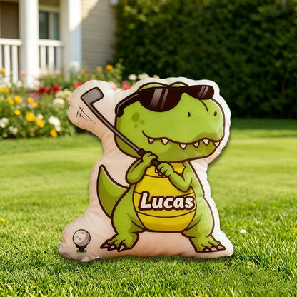 Personalized Dinosaur Golf Pillow with Custom Name – Funny Golf Gift, Golf Lover Decor, Unique Cushion for Kids and Golf Fans