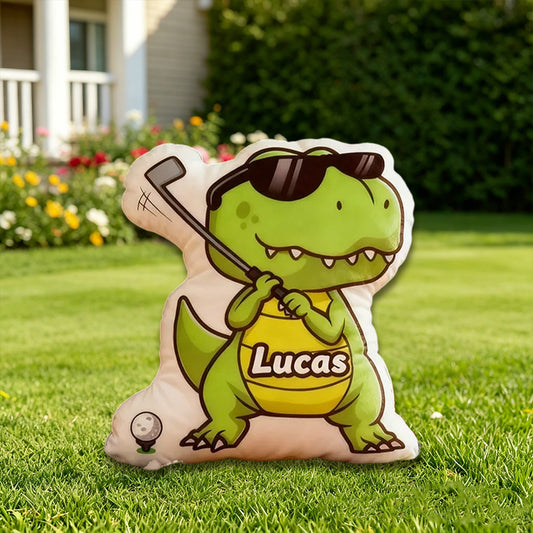 Personalized Dinosaur Golf Pillow with Custom Name – Funny Golf Gift, Golf Lover Decor, Unique Cushion for Kids and Golf Fans