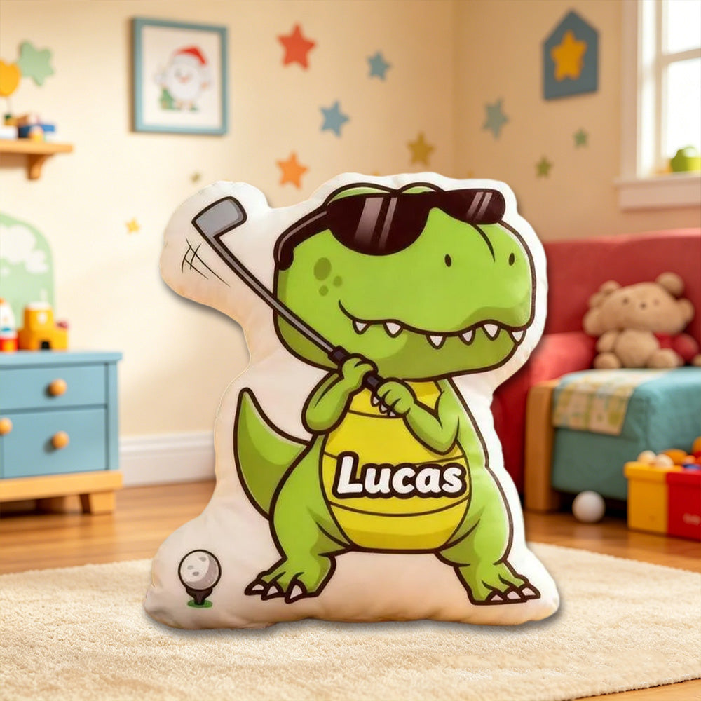 Personalized Dinosaur Golf Pillow with Custom Name – Funny Golf Gift, Golf Lover Decor, Unique Cushion for Kids and Golf Fans