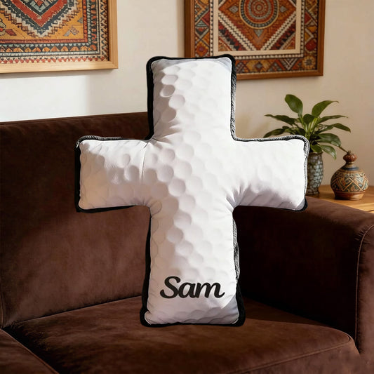 Personalized Golf Ball Cross Pillow – 3D Graphic, Christian & Religious Gift, Custom Home Decor for Golf Lovers, Sports Enthusiasts