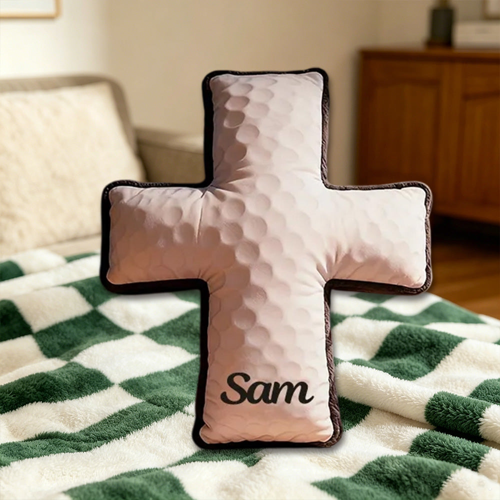 Personalized Golf Ball Cross Pillow – 3D Graphic, Christian & Religious Gift, Custom Home Decor for Golf Lovers, Sports Enthusiasts