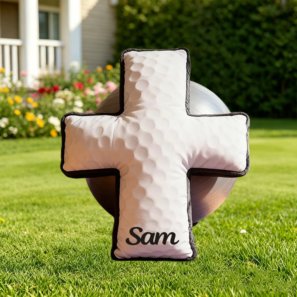 Personalized Golf Ball Cross Pillow – 3D Graphic, Christian & Religious Gift, Custom Home Decor for Golf Lovers, Sports Enthusiasts