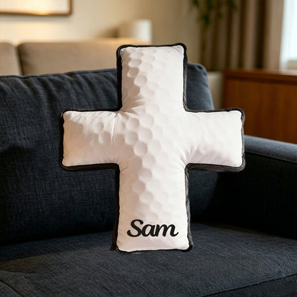 Personalized Golf Ball Cross Pillow – 3D Graphic, Christian & Religious Gift, Custom Home Decor for Golf Lovers, Sports Enthusiasts
