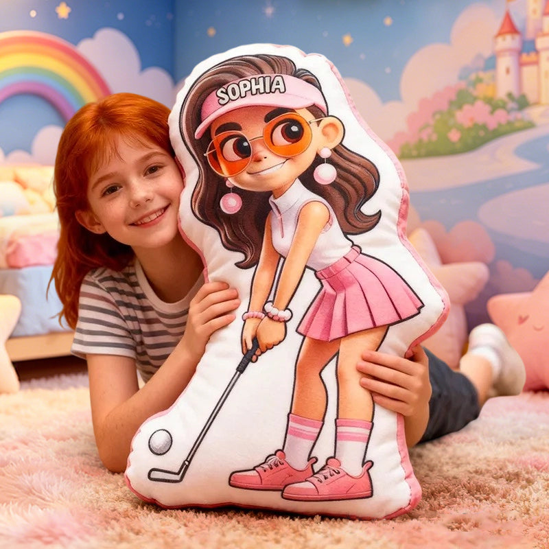 Personalized Golf Girl Pillow with Custom Name – Cute and Fun Design, Ideal Gift for Girls Who Love Golf