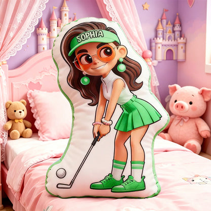 Personalized Golf Girl Pillow with Custom Name – Cute and Fun Design, Ideal Gift for Girls Who Love Golf