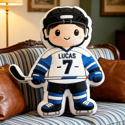Personalized Ice Hockey Pillow with Custom Name & Jersey Number – Cute Hockey Player Cushion, Sports Room Decor, Gift for Kids, Hockey Players, and Ice Hockey Fans