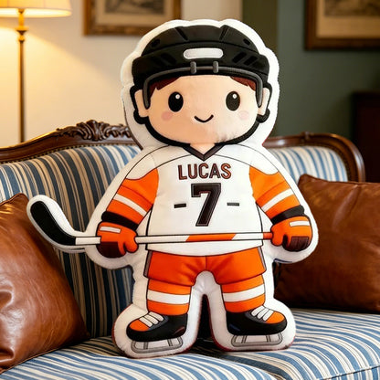 Personalized Ice Hockey Pillow with Custom Name & Jersey Number – Cute Hockey Player Cushion, Sports Room Decor, Gift for Kids, Hockey Players, and Ice Hockey Fans