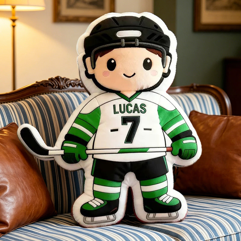 Personalized Ice Hockey Pillow with Custom Name & Jersey Number – Cute Hockey Player Cushion, Sports Room Decor, Gift for Kids, Hockey Players, and Ice Hockey Fans