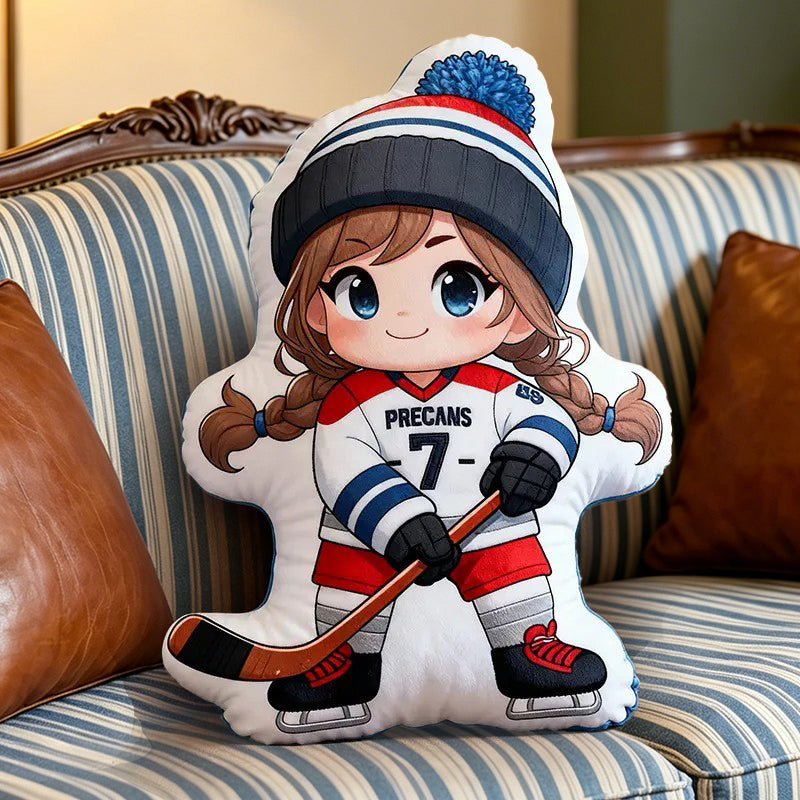 Personalized Ice Hockey Pillow with Custom Name & Jersey Number – Cute Hockey Player Cushion, Sports Room Decor, Gift for Kids, Hockey Players, and Ice Hockey Fans