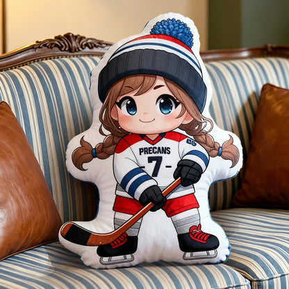 Personalized Ice Hockey Pillow with Custom Name & Jersey Number – Cute Hockey Player Cushion, Sports Room Decor, Gift for Kids, Hockey Players, and Ice Hockey Fans