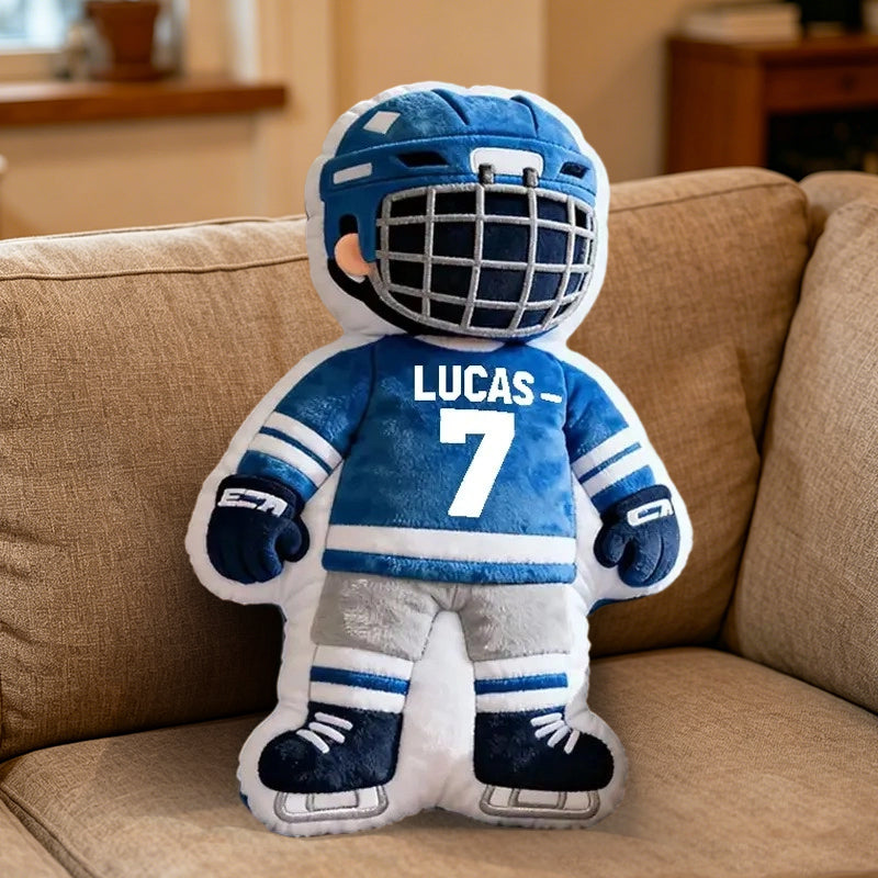 Personalized Ice Hockey Player Pillow – Adorable Custom Sports Cushion for Kids
