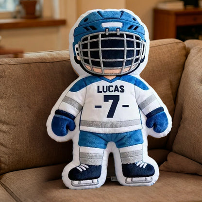 Personalized Ice Hockey Player Pillow – Adorable Custom Sports Cushion for Kids
