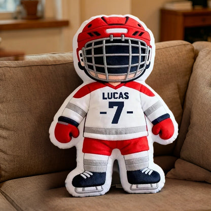 Personalized Ice Hockey Player Pillow – Adorable Custom Sports Cushion for Kids