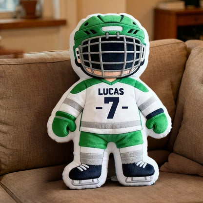 Personalized Ice Hockey Player Pillow – Adorable Custom Sports Cushion for Kids