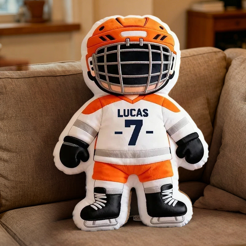 Personalized Ice Hockey Player Pillow – Adorable Custom Sports Cushion for Kids