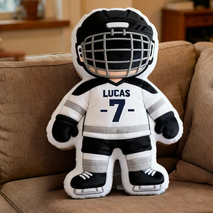 Personalized Ice Hockey Player Pillow – Adorable Custom Sports Cushion for Kids