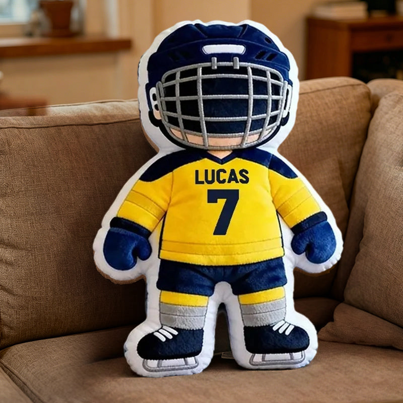 Personalized Ice Hockey Player Pillow – Adorable Custom Sports Cushion for Kids