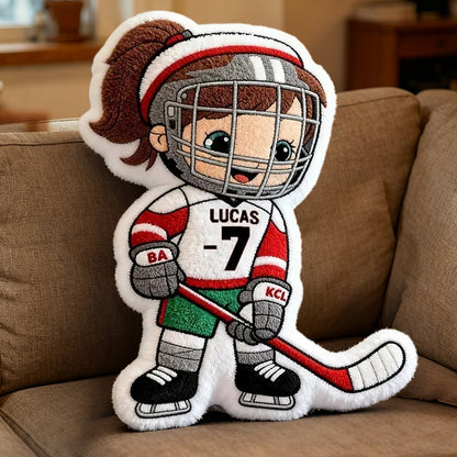 Personalized Ice Hockey Player Pillow – Adorable Custom Sports Cushion for Kids