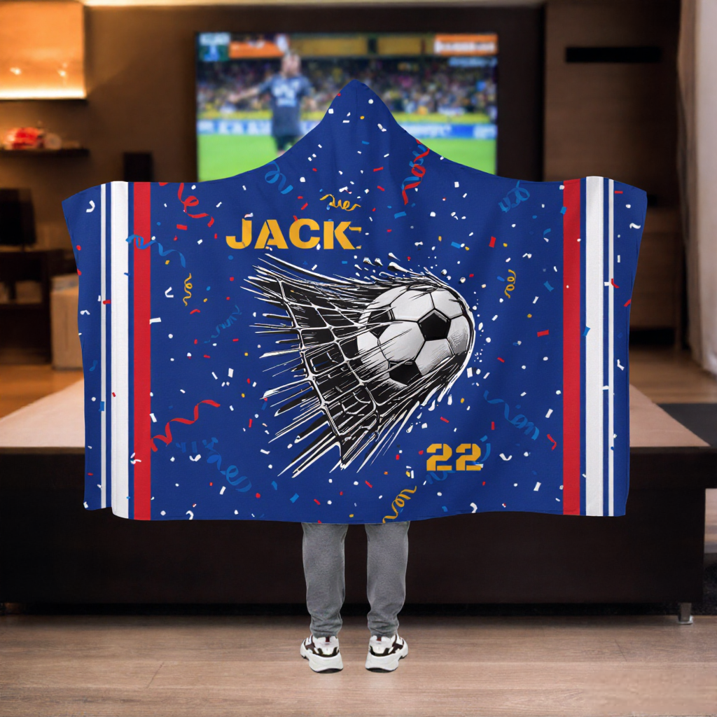 Personalized Soccer Blanket with Name Number Minky Fleece Throw Blanket With Hood