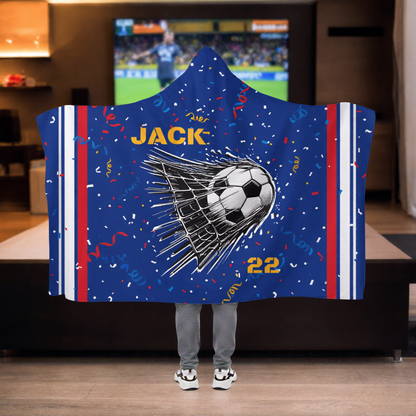 Personalized Soccer Blanket with Name Number Minky Fleece Throw Blanket With Hood