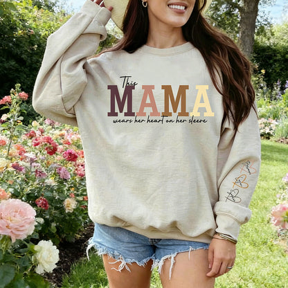 Personalized Wear Your Heart on Your Sleeve Sweatshirt Hoodie – Custom Gift for Mom or Grandma, Perfect Mother’s Day Gift