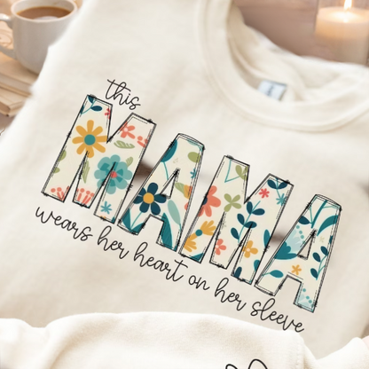 Personalized Wear Your Heart on Your Sleeve Sweatshirt Hoodie – Custom Gift for Mom or Grandma, Perfect Mother’s Day Gift