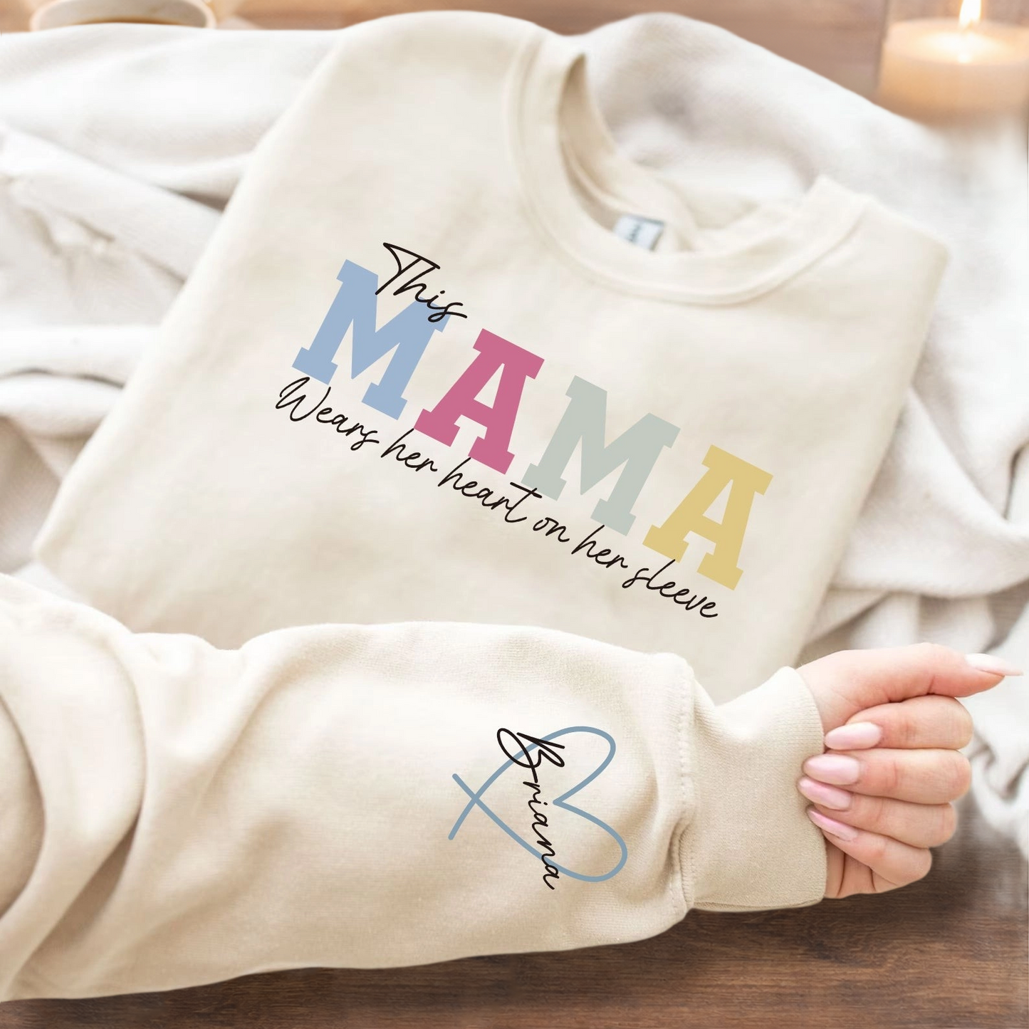 Personalized Wear Your Heart on Your Sleeve Sweatshirt Hoodie – Custom Gift for Mom or Grandma, Perfect Mother’s Day Gift