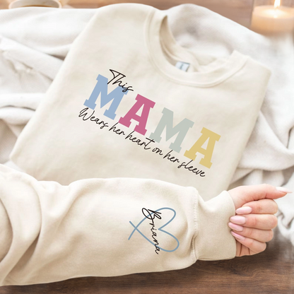 Personalized Wear Your Heart on Your Sleeve Sweatshirt Hoodie – Custom Gift for Mom or Grandma, Perfect Mother’s Day Gift