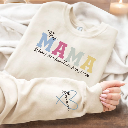 Personalized Wear Your Heart on Your Sleeve Sweatshirt Hoodie – Custom Gift for Mom or Grandma, Perfect Mother’s Day Gift