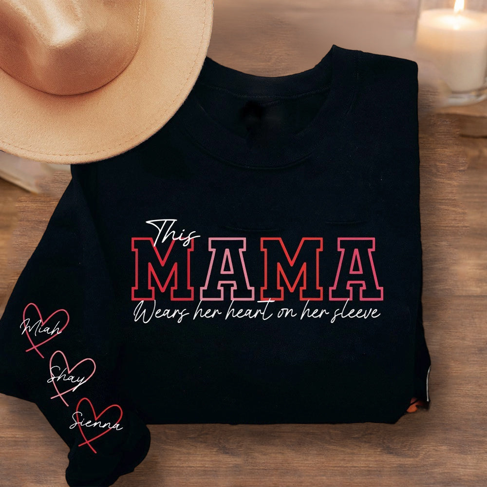 Personalized Wear Your Heart on Your Sleeve Sweatshirt Hoodie – Custom Gift for Mom or Grandma, Perfect Mother’s Day Gift