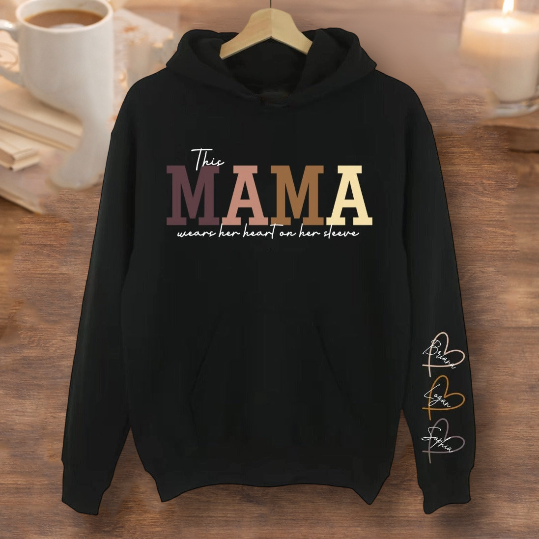Personalized Wear Your Heart on Your Sleeve Sweatshirt Hoodie – Custom Gift for Mom or Grandma, Perfect Mother’s Day Gift
