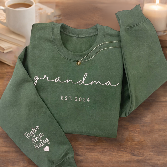 Personalized Grandma Embroidered Sweatshirt Hoodie – Keepsake Gift for Mom or Grandma, Perfect Mother’s Day Gift