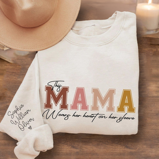 Personalized “This Mama Wears Her Heart on Her Sleeve” Sweatshirt Hoodie – Perfect Mother’s Day Gift