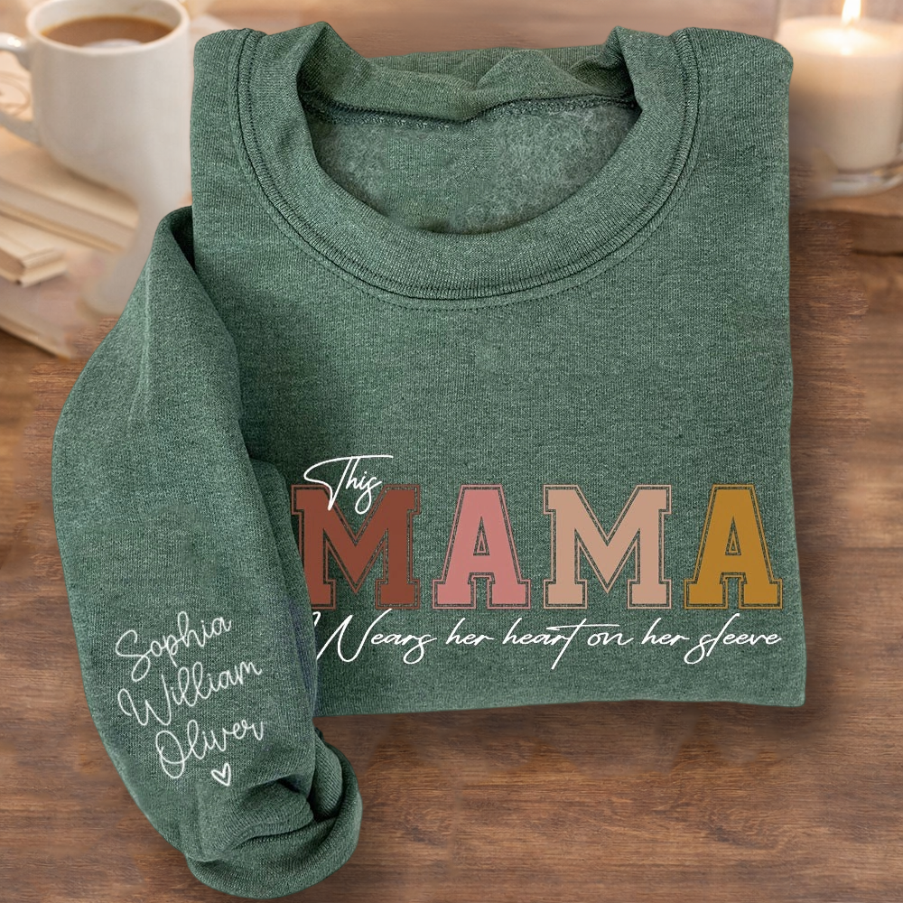 Personalized “This Mama Wears Her Heart on Her Sleeve” Sweatshirt Hoodie – Perfect Mother’s Day Gift