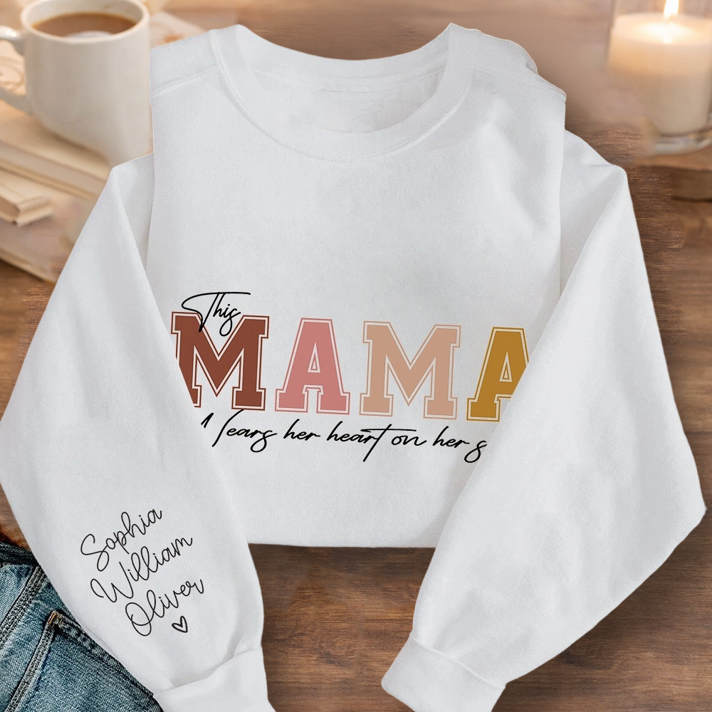 Personalized “This Mama Wears Her Heart on Her Sleeve” Sweatshirt Hoodie – Perfect Mother’s Day Gift