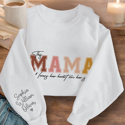 Personalized “This Mama Wears Her Heart on Her Sleeve” Sweatshirt Hoodie – Perfect Mother’s Day Gift