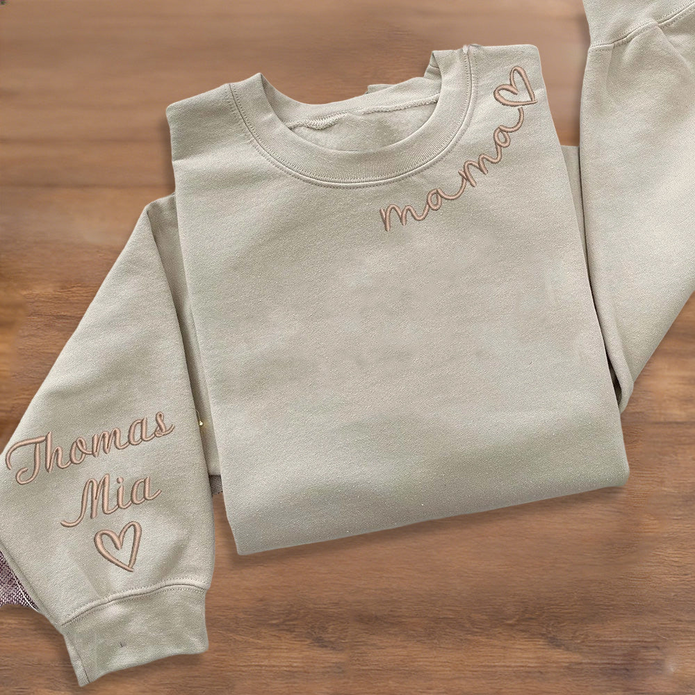 Custom Mama Hoodie Sweatshirt – Embroidered Neckline, Thoughtful Gift Idea for Mom