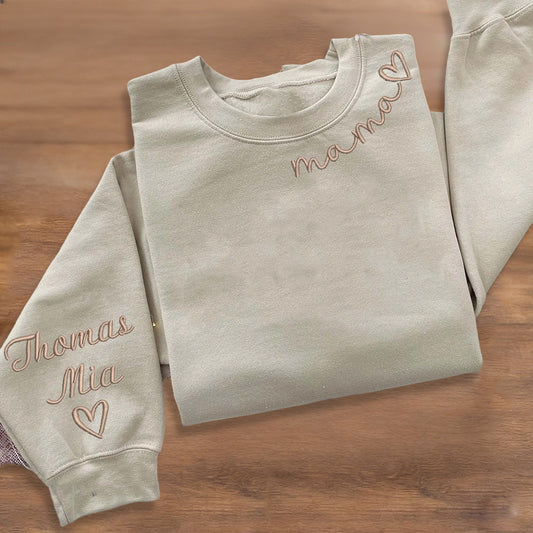 Custom Mama Hoodie Sweatshirt – Embroidered Neckline, Thoughtful Gift Idea for Mom