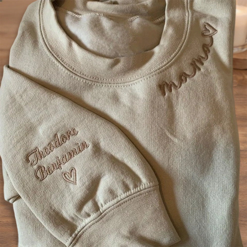 Custom Mama Hoodie Sweatshirt – Embroidered Neckline, Thoughtful Gift Idea for Mom