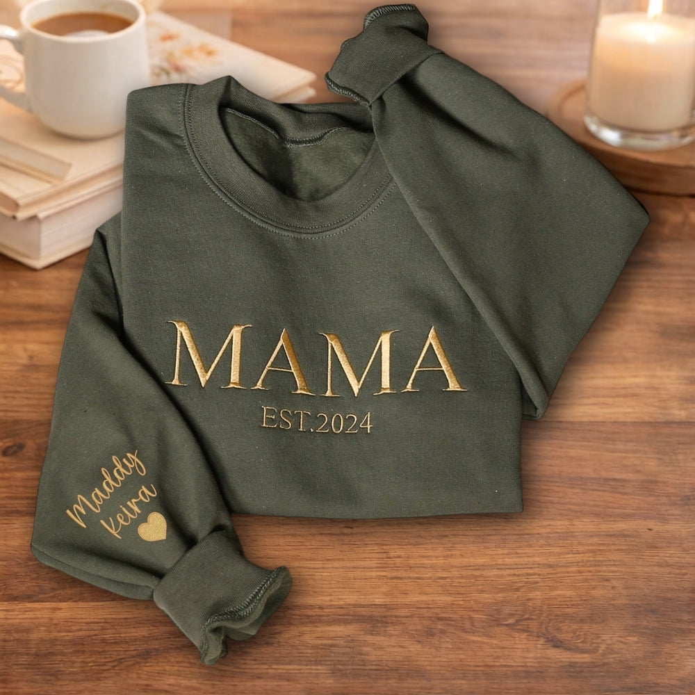Personalized Mama Embroidered Hoodie Sweatshirt – Add a Special Date, Unique Keepsake for Mom, Perfect Mother’s Day Gift