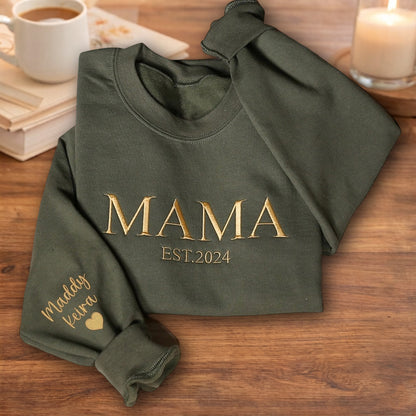 Personalized Mama Embroidered Hoodie Sweatshirt – Add a Special Date, Unique Keepsake for Mom, Perfect Mother’s Day Gift