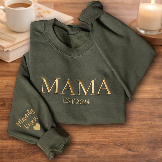 Personalized Mama Embroidered Hoodie Sweatshirt – Add a Special Date, Unique Keepsake for Mom, Perfect Mother’s Day Gift
