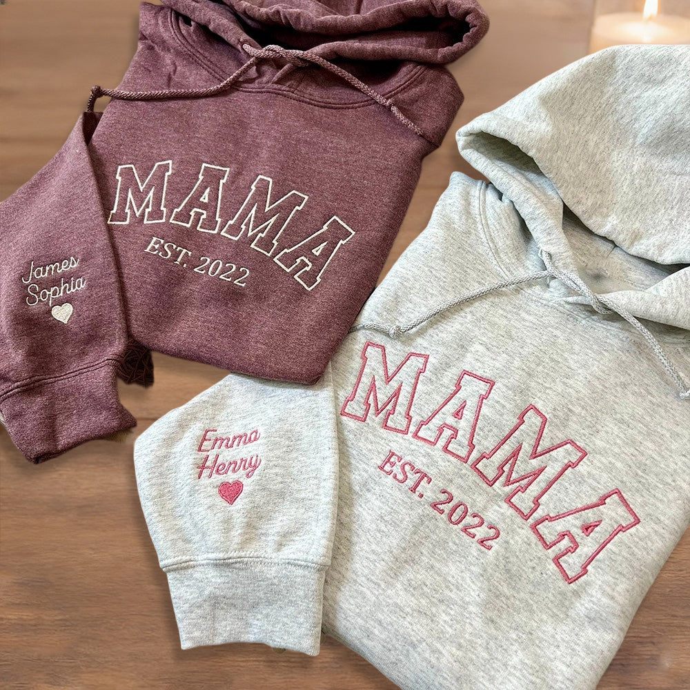 Personalized Mama Embroidered Sweatshirt Hoodie – Add a Special Date, Unique Keepsake Gift for Mom or Grandma
