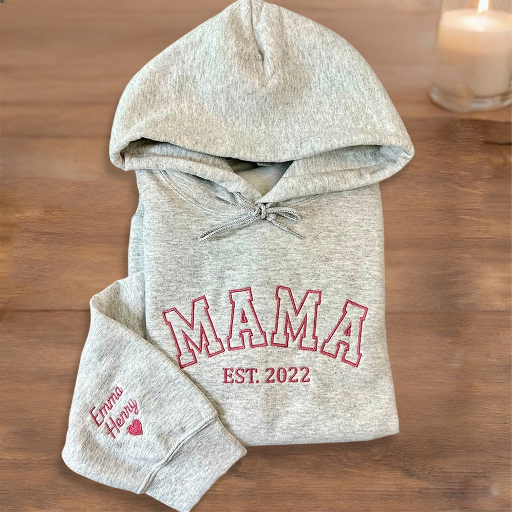 Personalized Mama Embroidered Sweatshirt Hoodie – Add a Special Date, Unique Keepsake Gift for Mom or Grandma