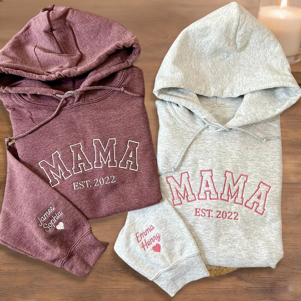Personalized Mama Embroidered Sweatshirt Hoodie – Add a Special Date, Unique Keepsake Gift for Mom or Grandma