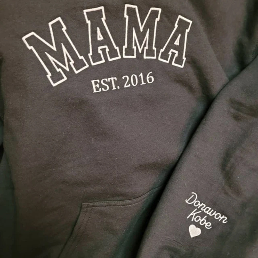 Personalized Mama Embroidered Sweatshirt Hoodie – Add a Special Date, Unique Keepsake Gift for Mom or Grandma