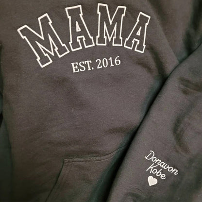 Personalized Mama Embroidered Sweatshirt Hoodie – Add a Special Date, Unique Keepsake Gift for Mom or Grandma