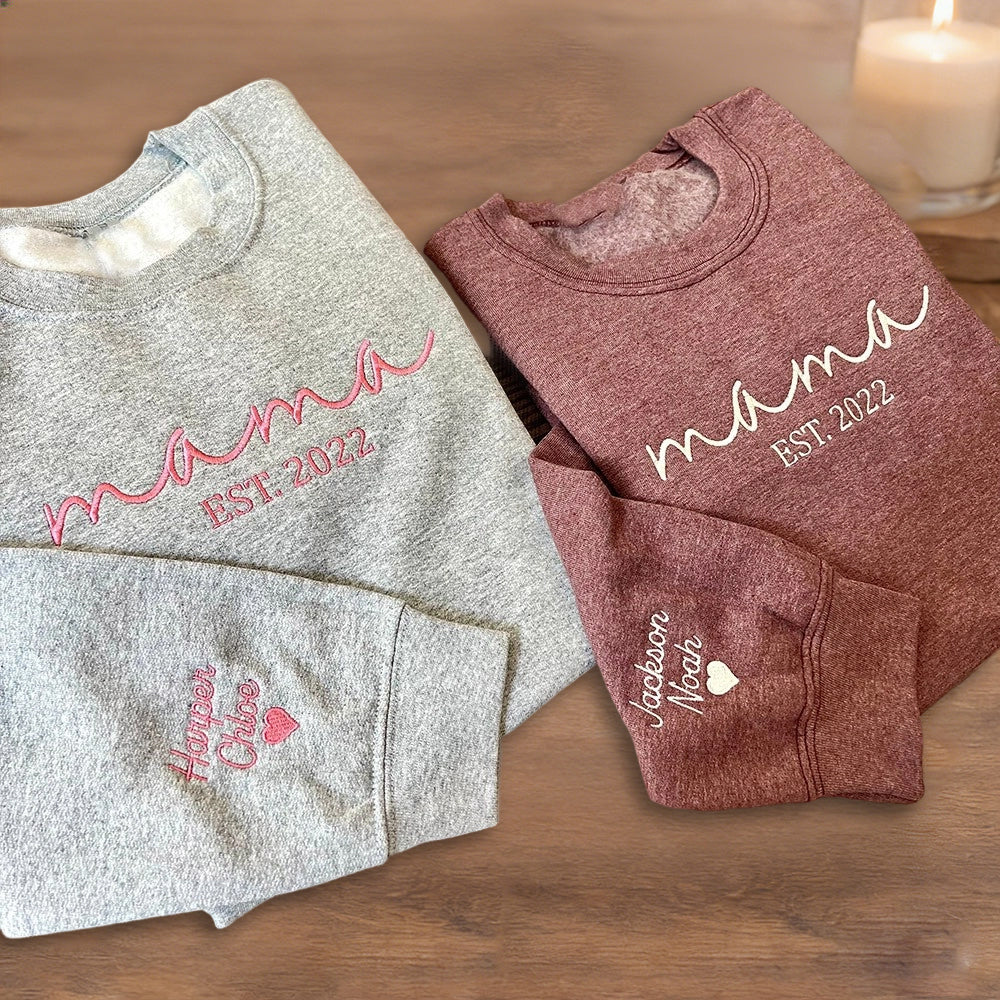 Personalized Mama Embroidered Sweatshirt Hoodie – Unique Family Gift for Mom or Grandma, Perfect Mother’s Day Gift