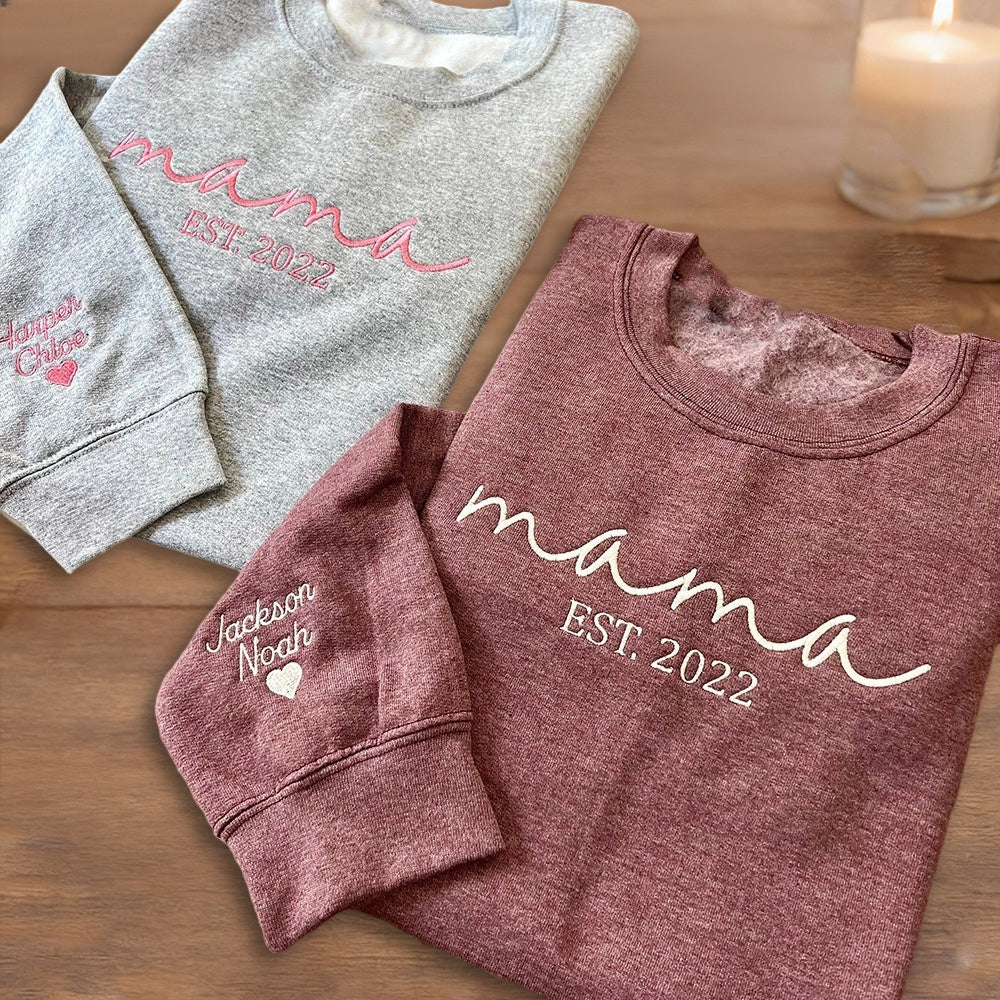 Personalized Mama Embroidered Sweatshirt Hoodie – Unique Family Gift for Mom or Grandma, Perfect Mother’s Day Gift