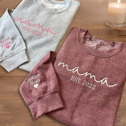 Personalized Mama Embroidered Sweatshirt Hoodie – Unique Family Gift for Mom or Grandma, Perfect Mother’s Day Gift